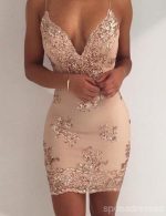 Spaghetti Straps V Neck Mermaid Sparkly Tight Homecoming Dresses, CM442 - Image 2