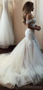 Off Shoulder Lace Mermaid Wedding Dresses Online, Cheap Beach Bridal Dresses, WD473 - Image 7
