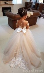 Sweet Flower Girl Long Sleeve Lace applique Dress, Cute Flower Girl Dress, FG0194 - Image 2