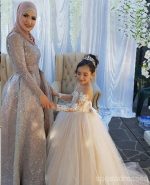 Sweet Flower Girl Long Sleeve Lace applique Dress, Cute Flower Girl Dress, FG0194 - Image 4