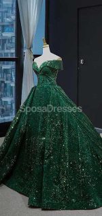Off Shoulder Emerald Green Sequin Long Evening Prom Dresses, Evening Party Prom Dresses, 12234 - Image 8