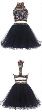 Sexy Two Pieces Backless Black homecoming prom dresses, Black Cocktail Dresses, CM0019 - Image 3