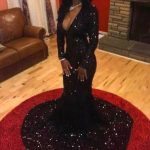 Black Sequin Long Evening Prom Dress, Black 2017 Prom Dress, Long sleeve Evening Dress, Sparkly Prom Dress, Simple Prom Dress, 17019