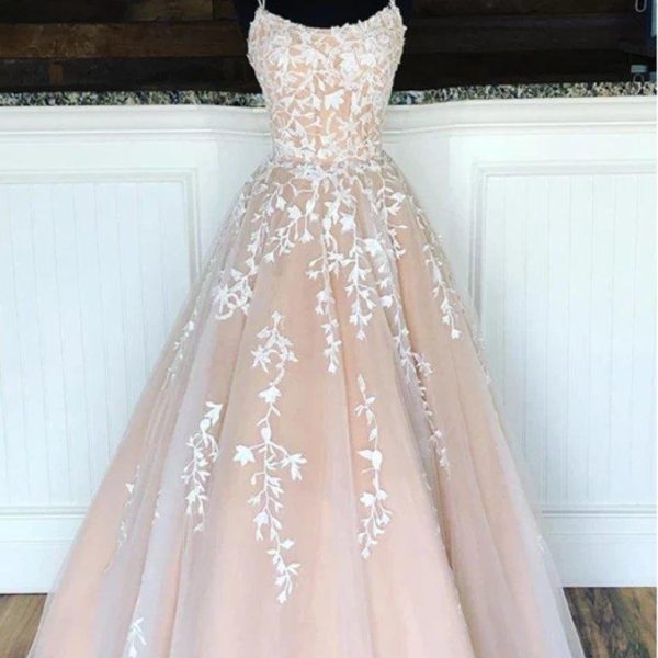 Cheap A-line Lace Beaded Spagheitt Straps Evening Prom Dresses, Evening Party Prom Dresses, 12188