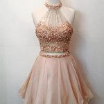 Champagne Two Pieces Beading Short Cheap Homecoming Dresses Online, CM572