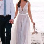 Deep V Neckline Lace Beach Wedding Dresses,  Sexy Long Custom Wedding Gowns, 17104