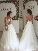 Off Shoulder Long Sleeves Lace A-line Wedding Dresses Online, WD409 - Image 2