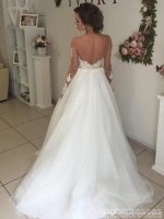 Off Shoulder Long Sleeves Lace A-line Wedding Dresses Online, WD409 - Image 3