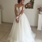 Off Shoulder Long Sleeves Lace A-line Wedding Dresses Online, WD409