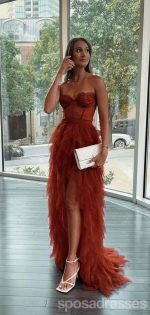 Rust A-line High Low Sweetheart Cheap Prom Dresses Online, Evening Dresses,12655 - Image 4
