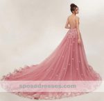 See Through Dusty Pink Lace A-line Long Evening Prom Dresses, Cheap Sweet 16 Dresses, 18354 - Image 3