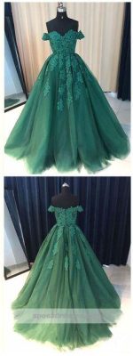 Off Shoulder Emerald Green Lace A line Long Custom Evening Prom Dresses, 17428 - Image 7