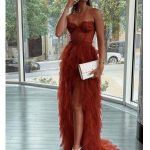 Rust A-line High Low Sweetheart Cheap Prom Dresses Online, Evening Dresses,12655