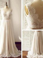 Lace Backless Beach Wedding Dresses, Chiffon Long Custom Wedding Gowns, 17097