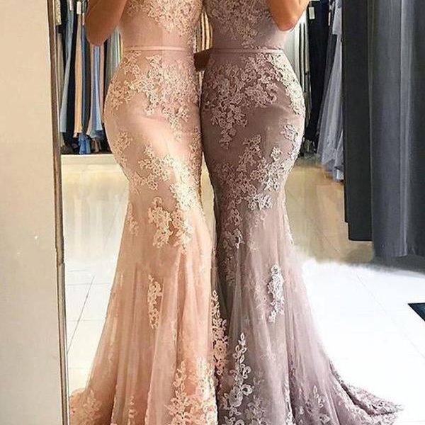 Sweetheart Spaghetti Straps Lace Mermaid Floor Long Custom Evening Prom Dresses, 17424