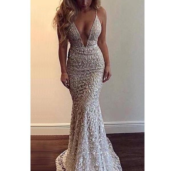 Sexy Backless Lace Beaded Mermaid Long Evening Prom Dresses, Cheap Custom Sweet 16 Dresses, 18566