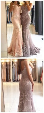 Sweetheart Spaghetti Straps Lace Mermaid Floor Long Custom Evening Prom Dresses, 17424 - Image 6
