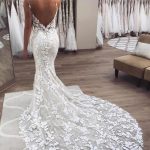 See Through Spaghetti Straps Lace Mermaid Cheap Wedding Dresses Online, Cheap Lace Bridal Dresses, WD470