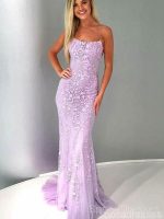 Sexy Backless Blue Lace Mermaid Scoop Long Evening Prom Dresses, Cheap Sweet 16 Dresses, 18380 - Image 2