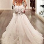 Long Sleeve Lace Mermaid Wedding Dresses,  See Through Long Custom Wedding Gowns,17101