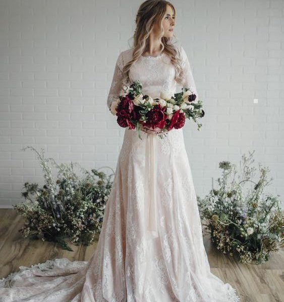 Modest Long Sleeves Lace A-line Wedding Dresses Online, Cheap Beach Bridal Dresses, WD479