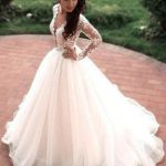 See Through Long Sleeve Lace A-line Custom  Wedding Bridal Dresses, WD284