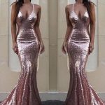 Sexy Backless Rose Gold Sequin Mermaid Evening Prom Dresses, Popular Party Prom Dresses, Custom Long Prom Dresses, Cheap Formal Prom Dresses, 17210