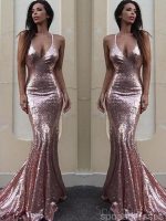 Sexy Backless Rose Gold Sequin Mermaid Evening Prom Dresses, Popular Party Prom Dresses, Custom Long Prom Dresses, Cheap Formal Prom Dresses, 17210