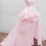 Halter Lace High Low Pink Organza Long Evening Prom Dresses, Cheap Custom Sweet 16 Dresses, 18461