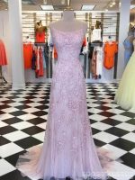 Sexy Backless Blue Lace Mermaid Scoop Long Evening Prom Dresses, Cheap Sweet 16 Dresses, 18380 - Image 5