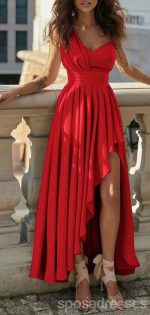 Sexy New Arrival Red A-line One Shoulder High Low Party Prom Dresses,13304 - Image 4