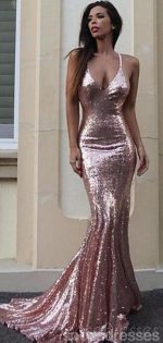 Sexy Backless Rose Gold Sequin Mermaid Evening Prom Dresses, Popular Party Prom Dresses, Custom Long Prom Dresses, Cheap Formal Prom Dresses, 17210 - Image 2