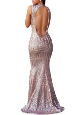 Sexy Open Back Rose Gold Sequin Long Evening Prom Dresses, 17485 - Image 6