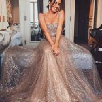 Sparkly Gold Sequin Suqare A-line Cheap Evening Prom Dresses, Cheap Custom Sweet 16 Dresses, 18476