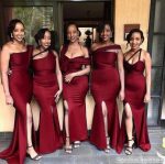 Mismatched Mermaid Burgundy Side Slit Long Cheap Bridesmaid Dresses, WG811 - Image 2