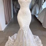Spaghetti Straps Lace Mermaid Cheap Wedding Dresses, Mermaid Wedding Gown, WD700
