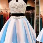 Two Pieces Beaded Sexy Open Back homecoming prom dresses, CM0015