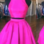 Sexy Open Back Hot Pink Two Piece Simple Cheap Homecoming Dresses 2018, CM490