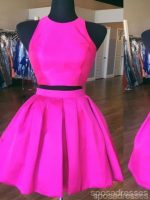 Sexy Open Back Hot Pink Two Piece Simple Cheap Homecoming Dresses 2018, CM490