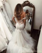 Off Shoulder Lace Mermaid Wedding Dresses Online, Cheap Beach Bridal Dresses, WD473 - Image 3