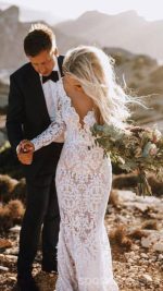 Sexy Backless Lace Mermaid Cheap Wedding Dresses Online, Long Sleeves Bridal Dresses, WD441 - Image 2