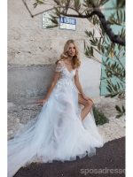 Cap Sleeves See Through Cheap Wedding Dresses, Sexy A-line Bridal Dresses, WD435 - Image 3