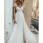 Cap Sleeves See Through Cheap Wedding Dresses, Sexy A-line Bridal Dresses, WD435