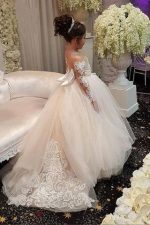 Sweet Flower Girl Long Sleeve Lace applique Dress, Cute Flower Girl Dress, FG0194 - Image 3